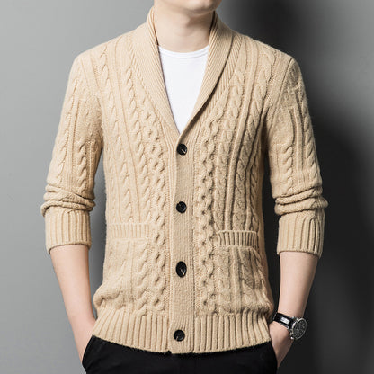 Knitted Cardigan Men's Thickened Jacquard Single-breasted