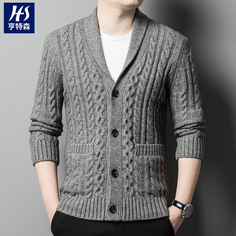 Knitted Cardigan Men's Thickened Jacquard Single-breasted
